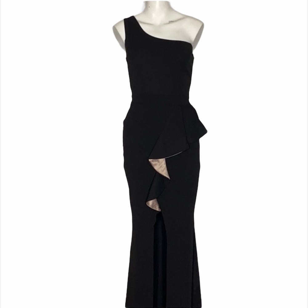 Windsor One Shoulder Black Dress with Deep Split Size XS